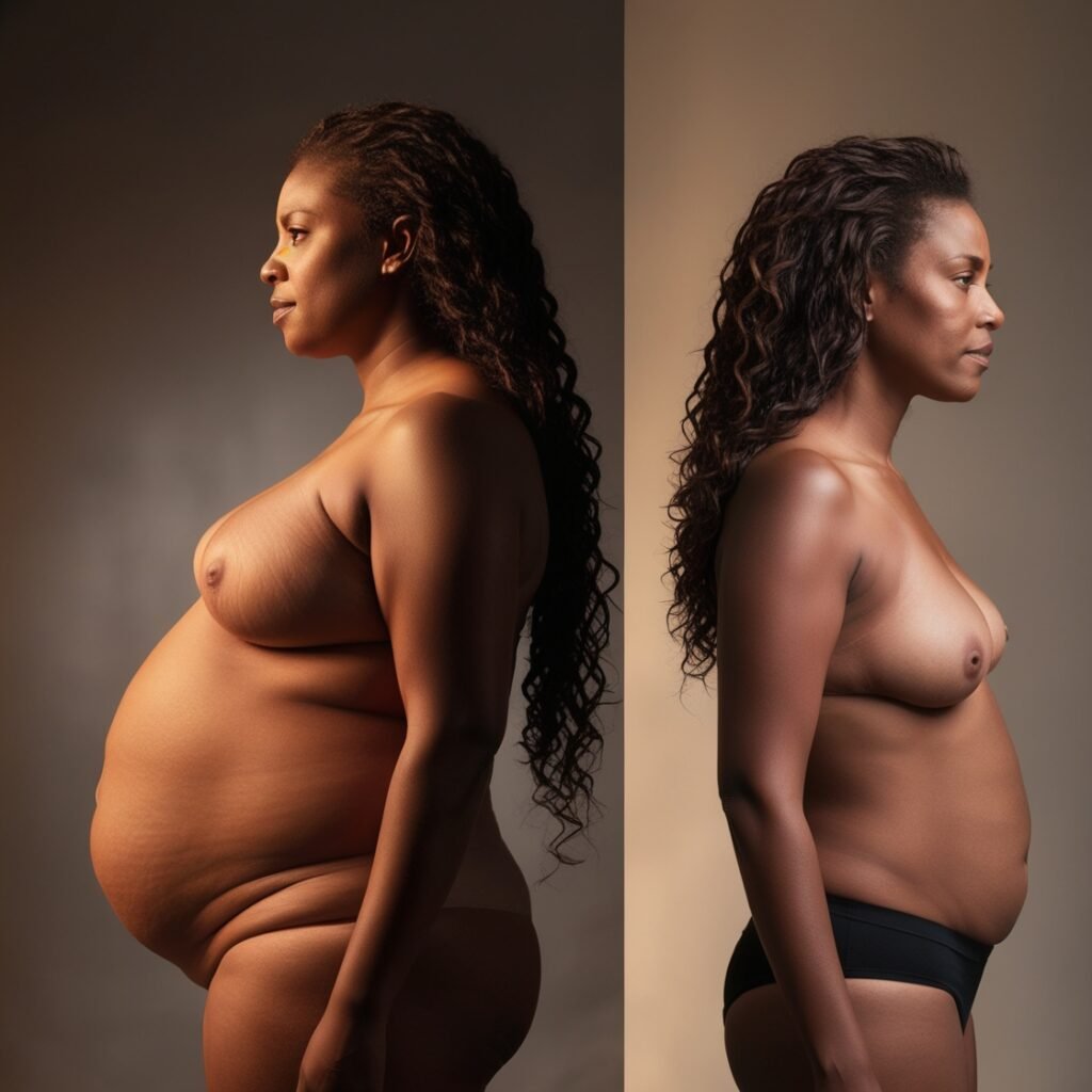 imagem uma senhora antes e depois de emagrecer.